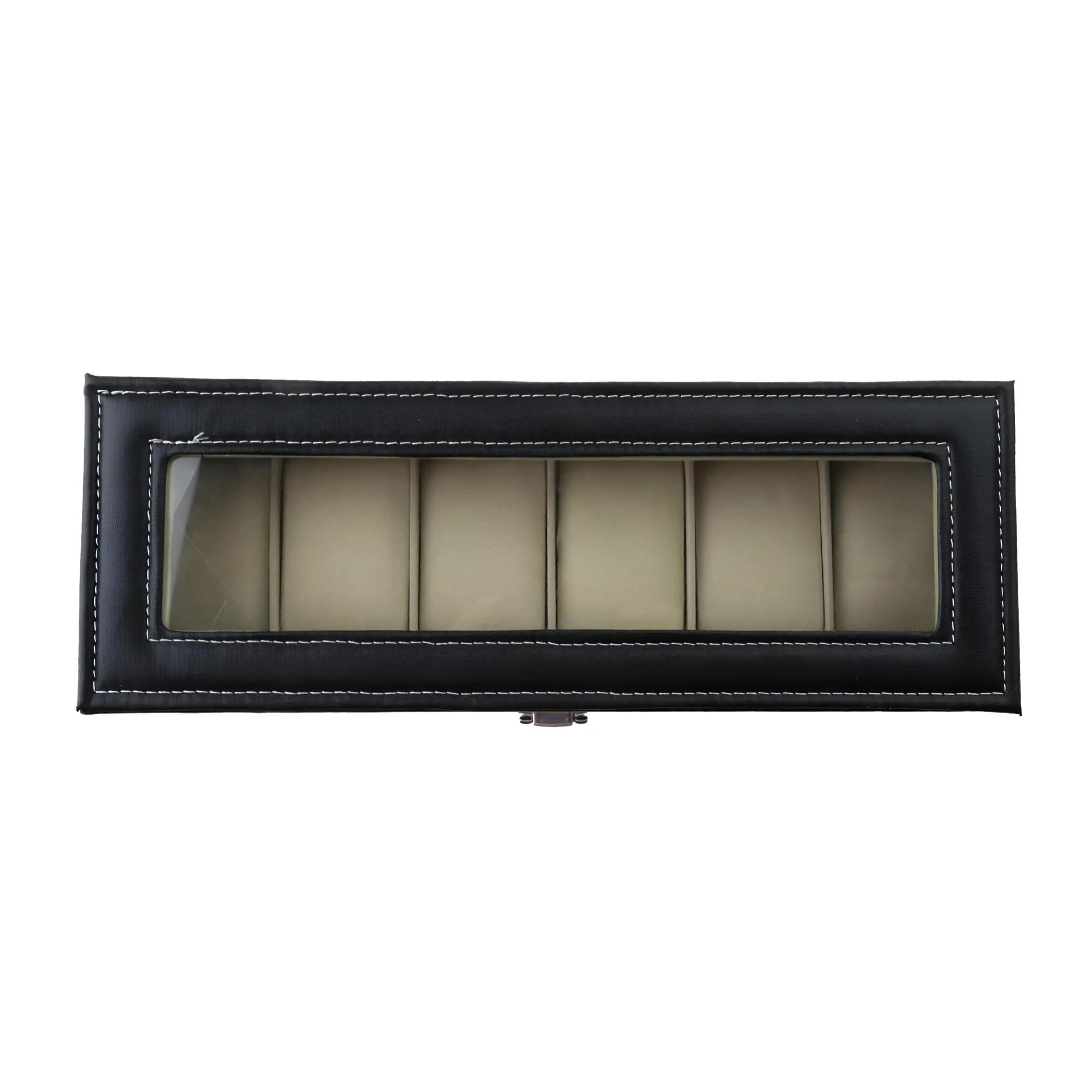 6-Slot Leather Watch Box with Word Lock and Stylish Pillow for Storage