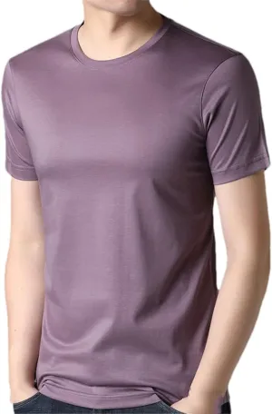 9 Color Silk Blended Men's Short Sleeve T-Shirt Summer Plain Round Neck Undershirt Tops Men Clothes Solid Black Red