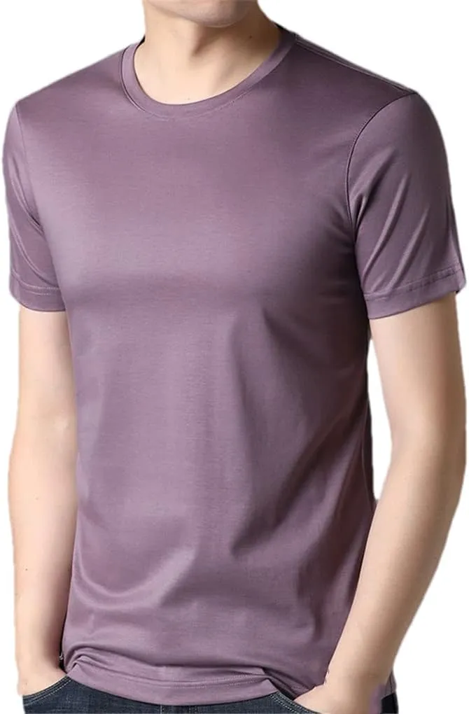9 Color Silk Blended Men's Short Sleeve T-Shirt Summer Plain Round Neck Undershirt Tops Men Clothes Solid Black Red