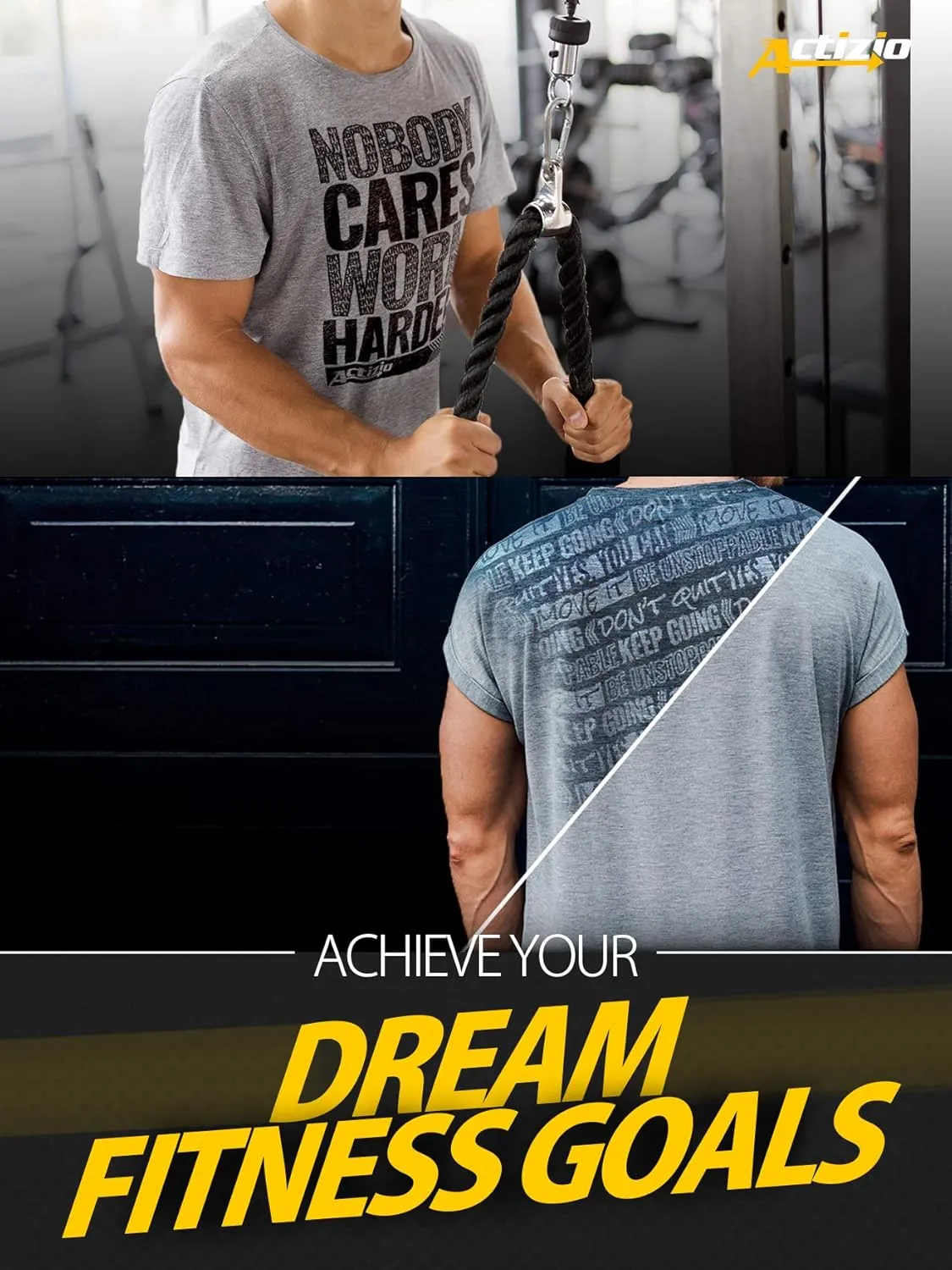 Actizio Men's Workout Shirt Sweat Activated Motivational Exercise Gym Moisture Wicking Fitness - Nobody Cares Work Harder