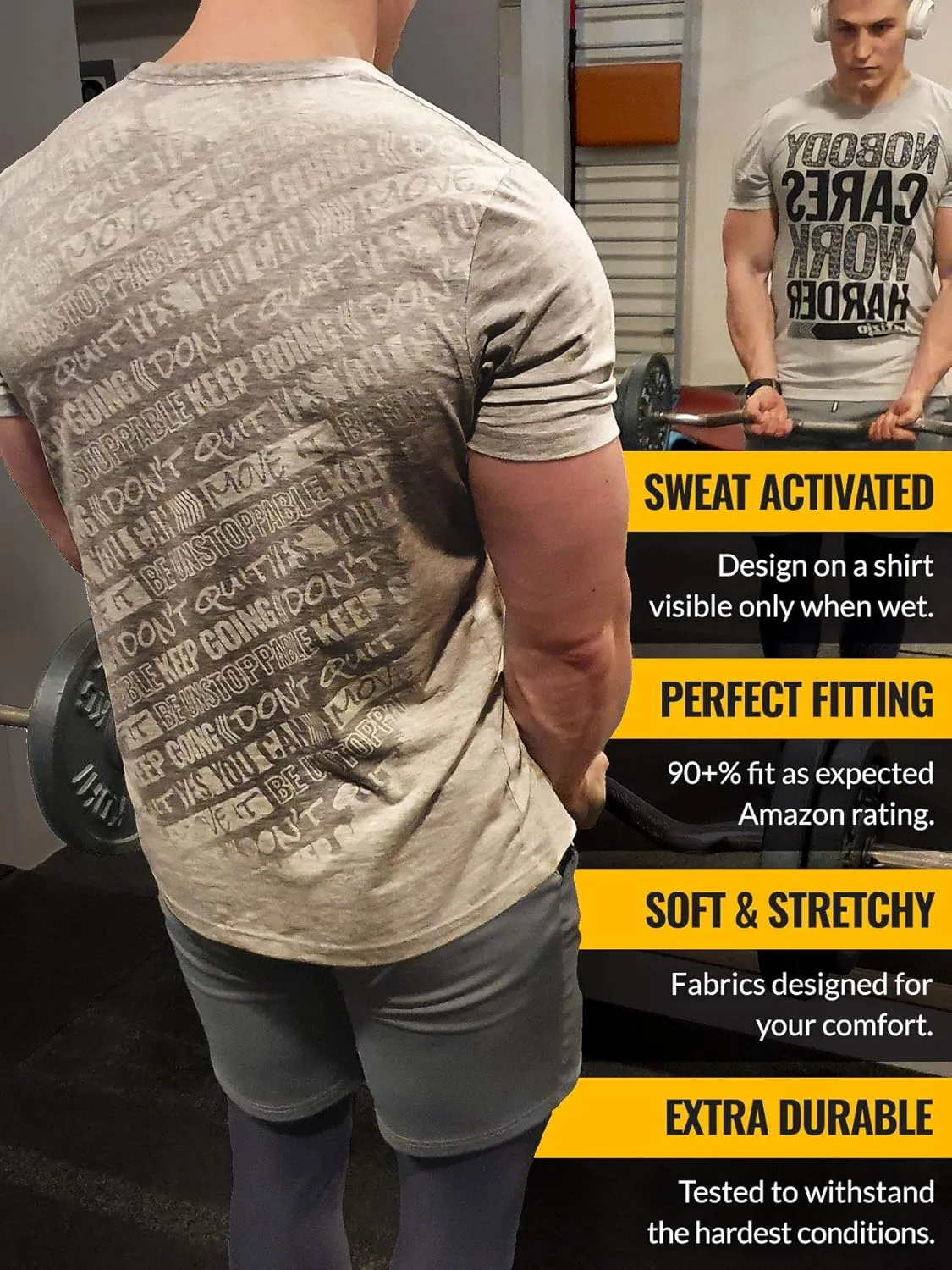 Actizio Men's Workout Shirt Sweat Activated Motivational Exercise Gym Moisture Wicking Fitness - Nobody Cares Work Harder