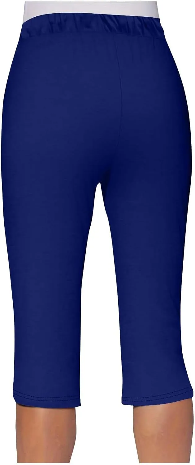Akklian Summer Leggings with Pockets for Women Straight Wide Leg Cropped Trousers Drawstring Elastic Waist Side Slit Trousers