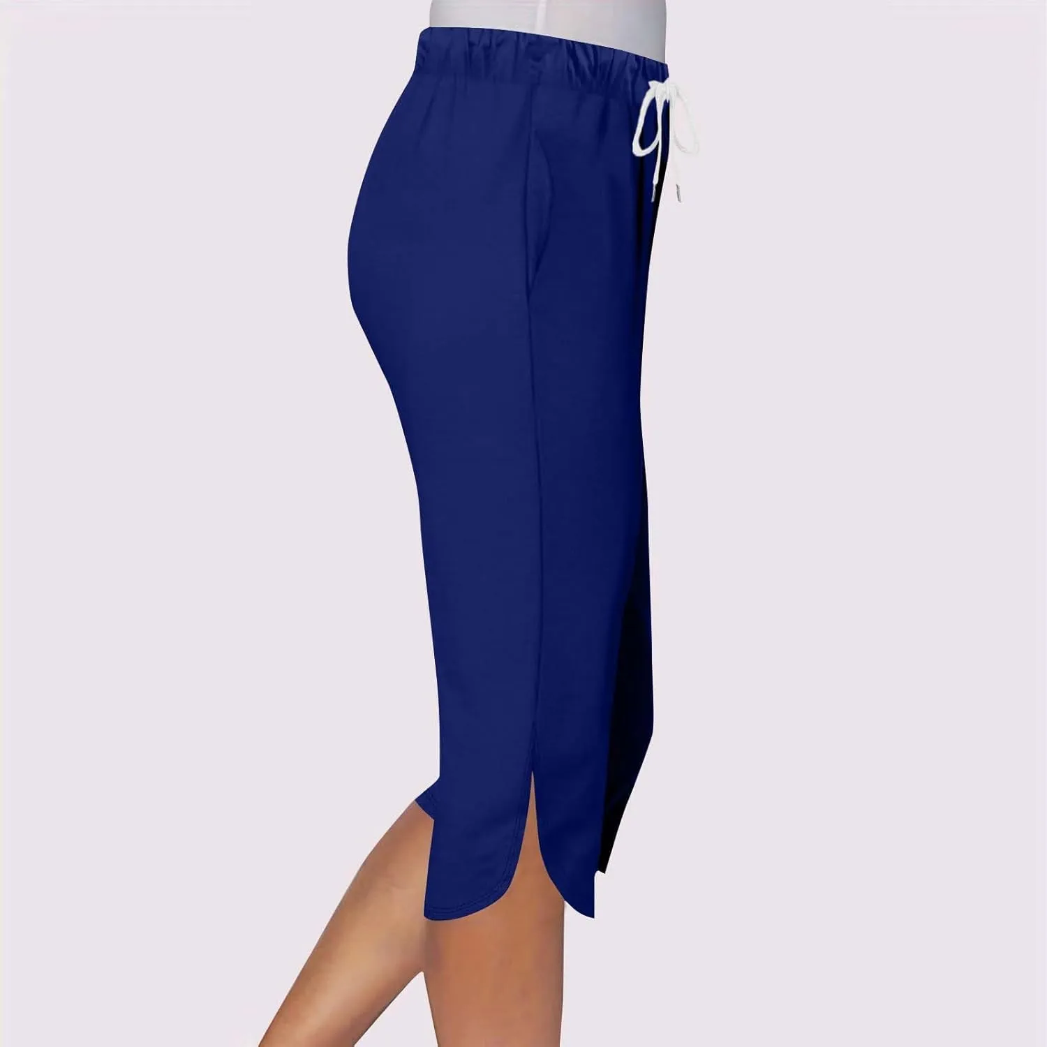 Akklian Summer Leggings with Pockets for Women Straight Wide Leg Cropped Trousers Drawstring Elastic Waist Side Slit Trousers