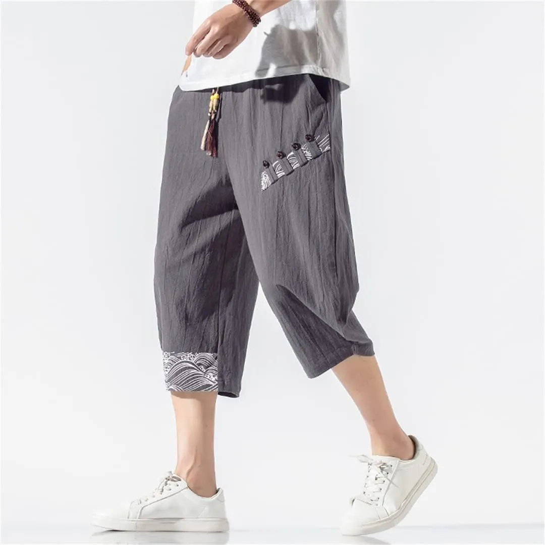 Alloaone Men Harem Pants Style Cotton Loose Trousers Male Oversized Calf-Length Pants