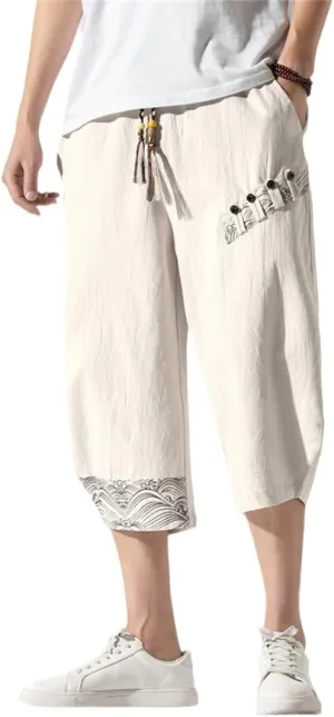 Alloaone Men Harem Pants Style Cotton Loose Trousers Male Oversized Calf-Length Pants