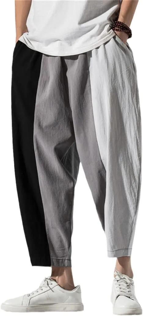 Alloaone Mens Wide Harem Pants Loose Large Cropped Trousers Wide-Legged Bloomers Ankle Length Sweatpant
