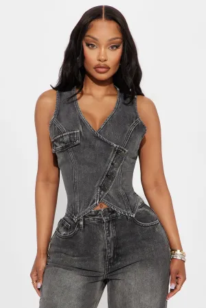 At My Best Crossover Denim Vest - Black Wash