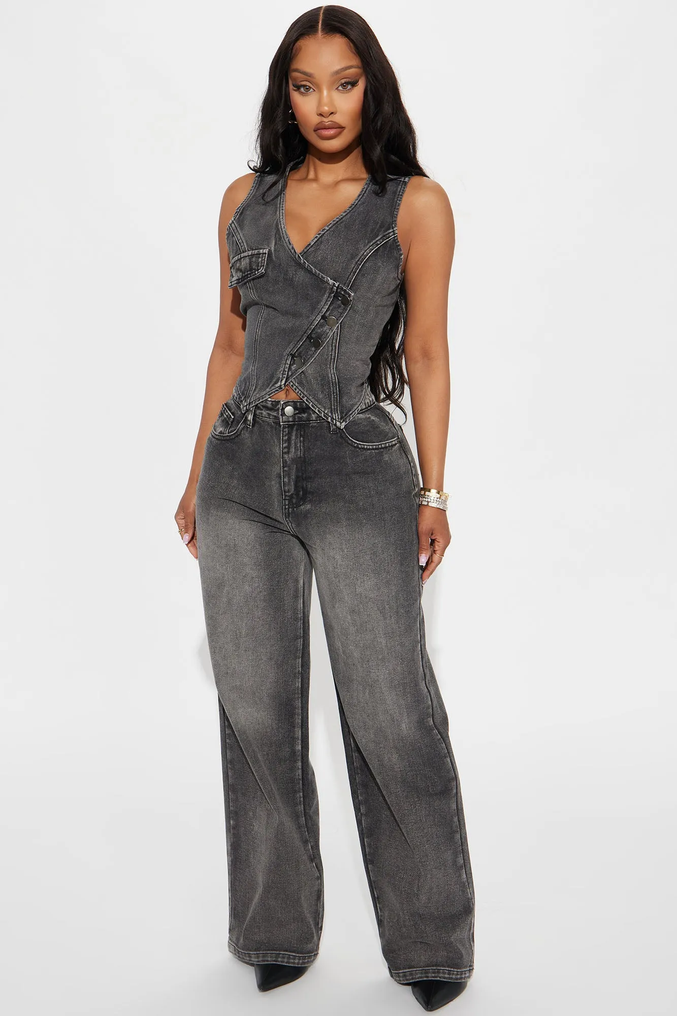 At My Best Crossover Denim Vest - Black Wash