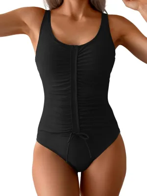 B2prity Women's One Piece Swimsuit Tummy Control Ruched Bathing Suit Slimming Color Block Swimwear