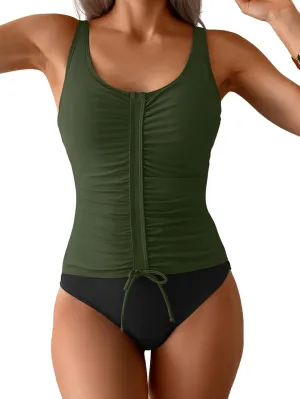 B2prity Women's One Piece Swimsuit Tummy Control Ruched Bathing Suit Slimming Color Block Swimwear