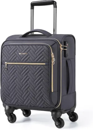 BAGSMART Underseat Carry On luggage Airline approved, 16-inch Softside Underseater Travel Suitcase with Spinner Wheels Lightweight Overnight Bag Small Rolling Carry-on for Women Men Weekender,Grey