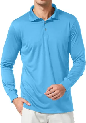 baleaf Men's Long Sleeve Golf Polo Shirt UPF 50 Quick Dry 3 Button Casual Work Outdoor Lightweight Performance Shirts