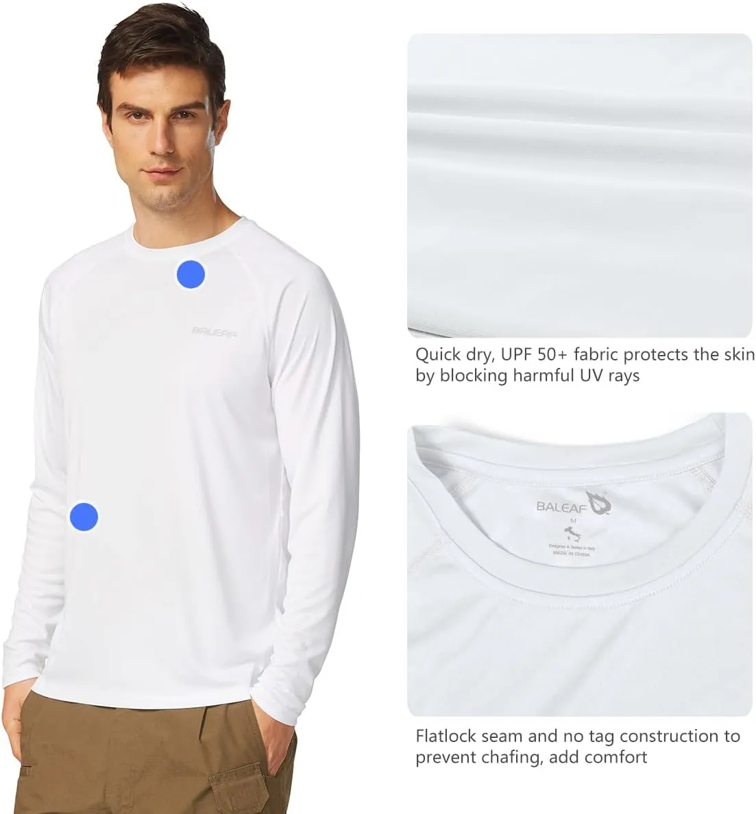 baleaf Men's Sun Protection Shirts UV SPF UPF 50  Long Sleeve Rash Guard Fishing Running Quick Dry Lightweight