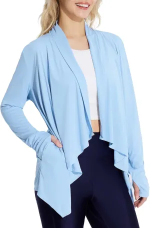 baleaf Women's Long Sleeve Sun Shirts UPF 50  Lightweight Open Front Cardigan with Pockets Beach Cover Up SPF Sun Wrap