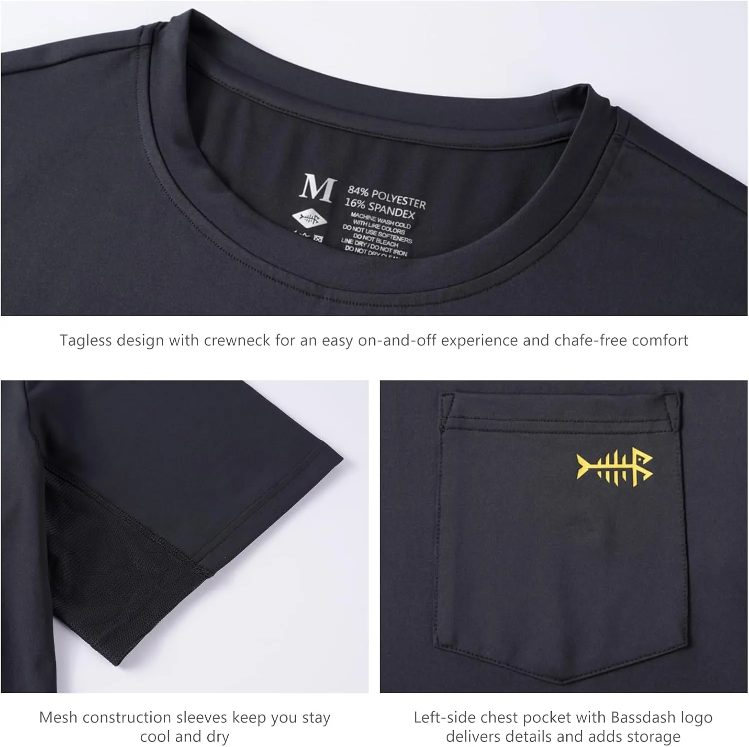 BASSDASH Mens UPF 50  Performance Short Sleeve Pocket T-Shirt UV Sun Protection Fishing Hiking Kayaking Sports Shirts