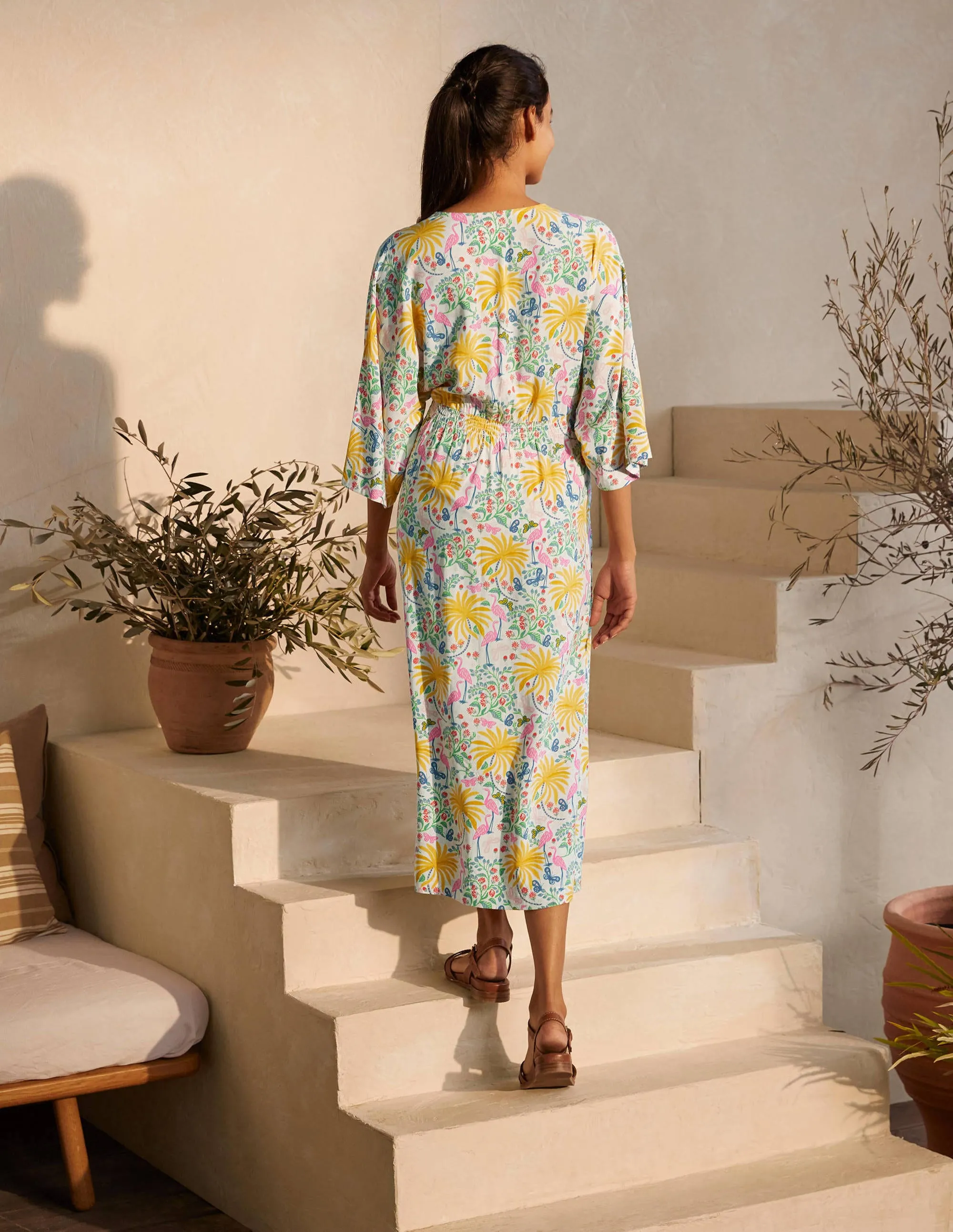 Betsy Midi Dress-Ivory, Tropical Charm