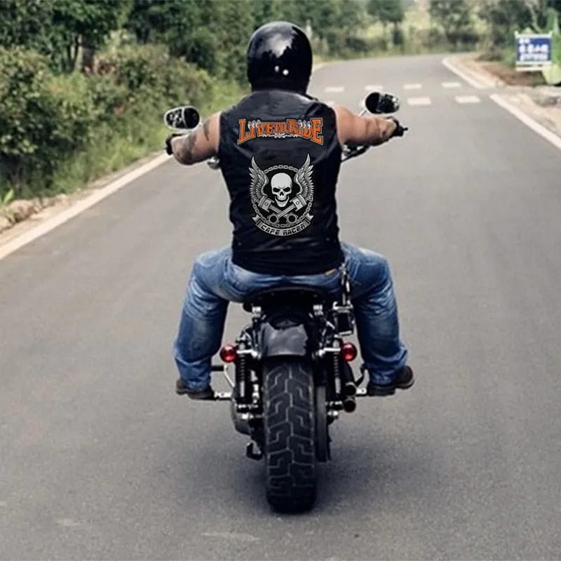 Biker Skull  'Live to Ride'  PU Leather Vest
