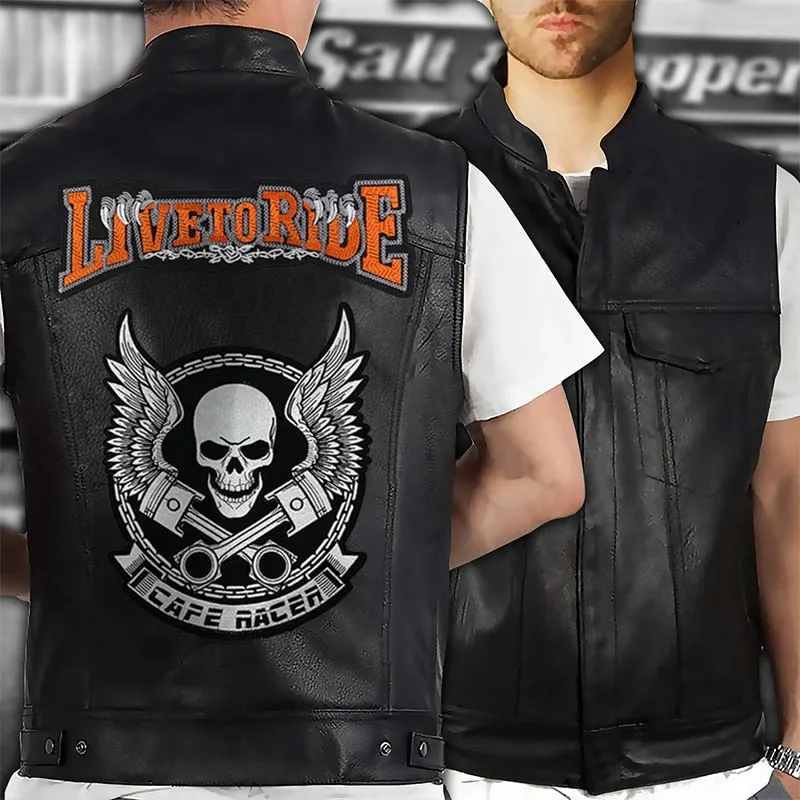 Biker Skull  'Live to Ride'  PU Leather Vest