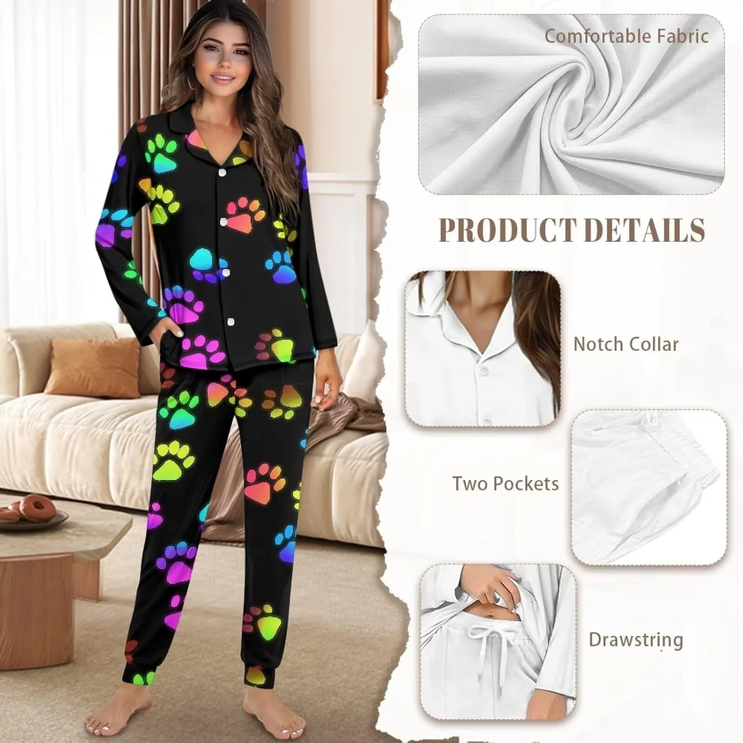 Biyejit Women's Two Piece Pajama Set Long Sleeve Lounge Sets Button Down Shirts and Jogger Pant PJs Soft Sleepwear Set