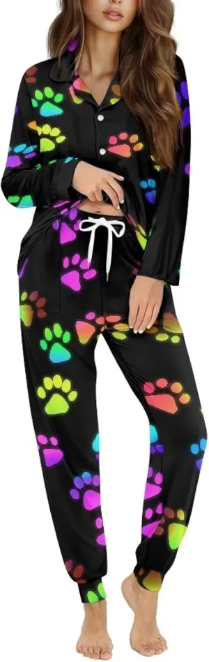Biyejit Women's Two Piece Pajama Set Long Sleeve Lounge Sets Button Down Shirts and Jogger Pant PJs Soft Sleepwear Set