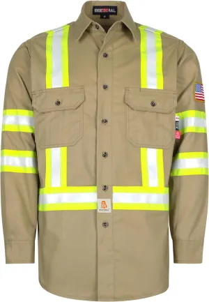 BOCOMAL FR Shirts High Visibility Button Down 7.5oz ANSI/ISEA Type O Class1 Flame Resistant Hi Vis Refective Safety Jacket