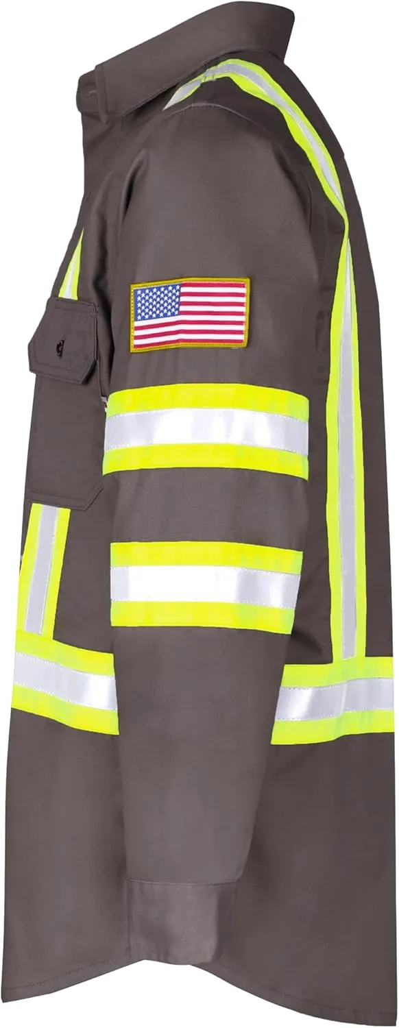 BOCOMAL FR Shirts High Visibility Button Down 7.5oz ANSI/ISEA Type O Class1 Flame Resistant Hi Vis Refective Safety Jacket