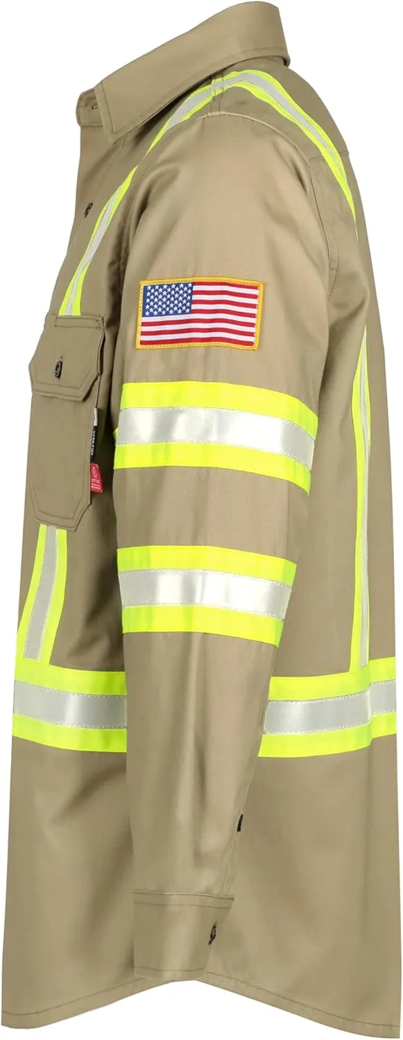 BOCOMAL FR Shirts High Visibility Button Down 7.5oz ANSI/ISEA Type O Class1 Flame Resistant Hi Vis Refective Safety Jacket