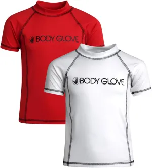 Body Glove Boys Swim Shirt - 2 Pack UPF 50  Quick Dry Sun Protection Short Sleeve Rash Guard for Boys Kids Swimwear (2T-14)