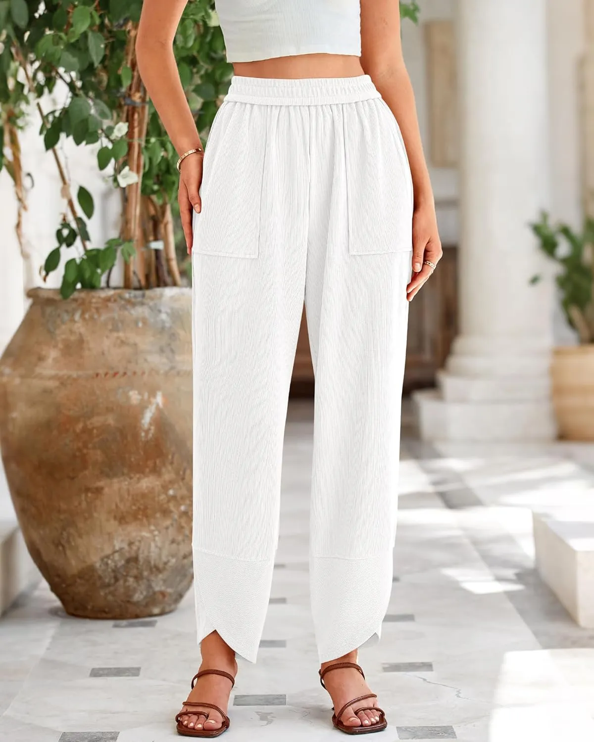 BTFBM Women's Wide Leg Palazzo Harem Pants Casual Loose Elastic Waist Sweatpants 2024 Fall Baggy Long Trousers Pockets