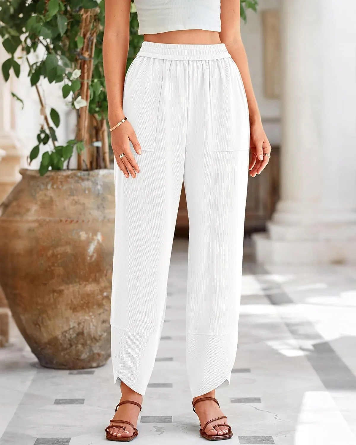 BTFBM Women's Wide Leg Palazzo Harem Pants Casual Loose Elastic Waist Sweatpants 2024 Fall Baggy Long Trousers Pockets