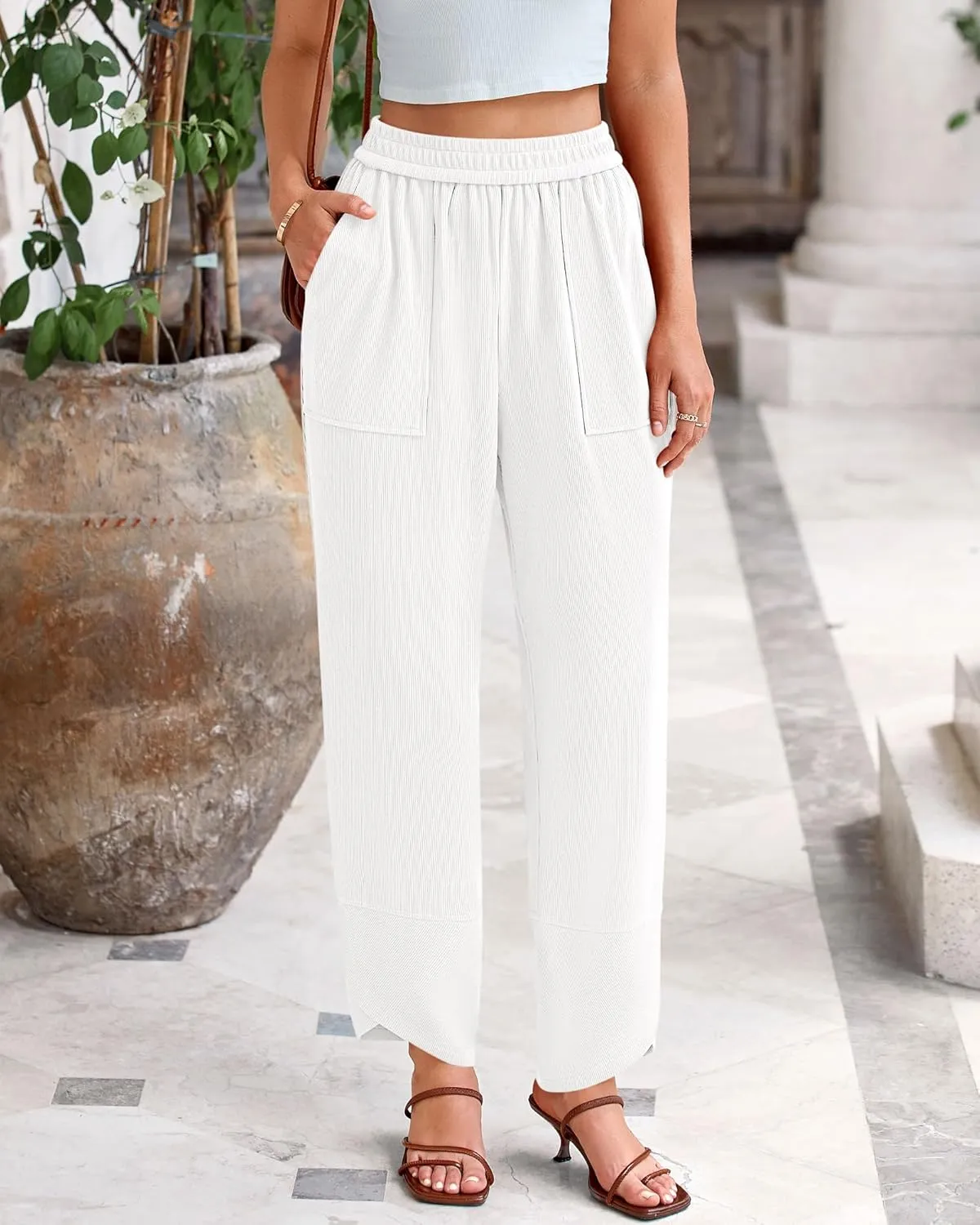 BTFBM Women's Wide Leg Palazzo Harem Pants Casual Loose Elastic Waist Sweatpants 2024 Fall Baggy Long Trousers Pockets