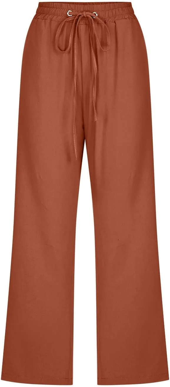 Capri Pants for Women Plus Size Linen Pant with Pockets Drawstring Cropped Trousers Casual Elastic Waist Pant 2025