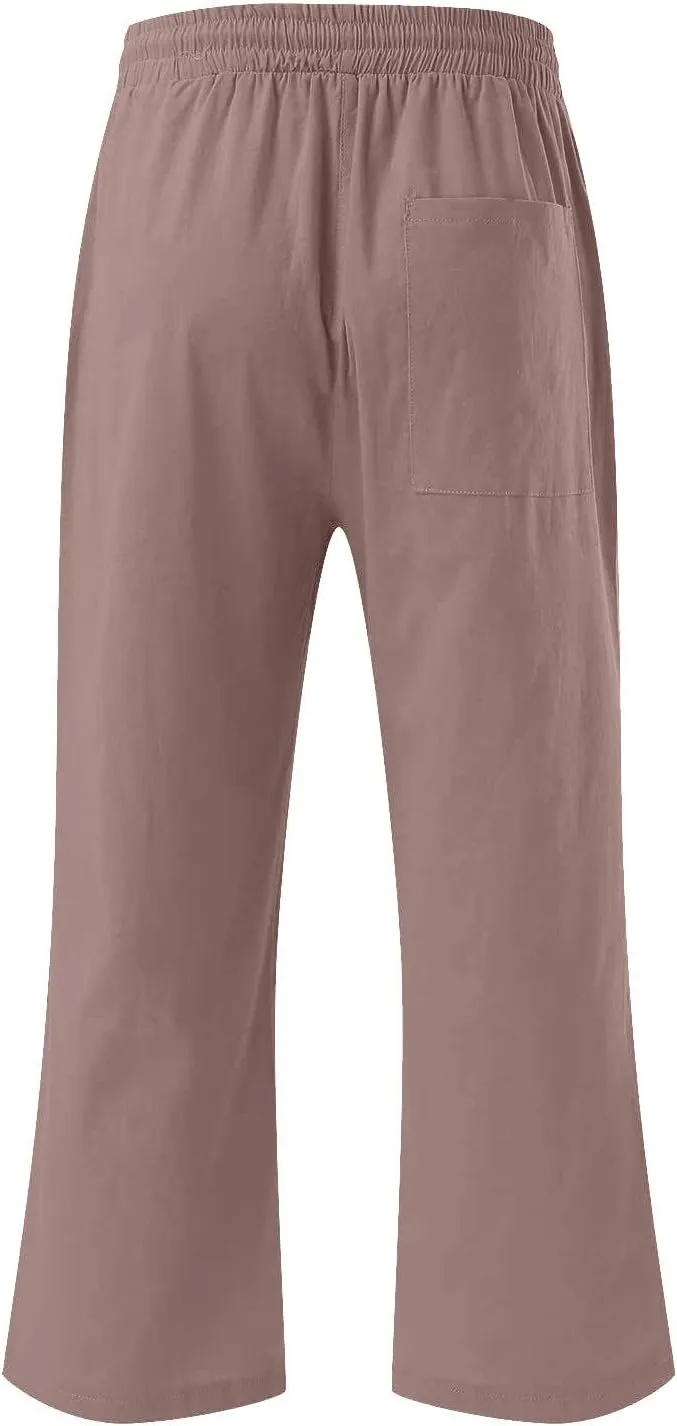 Capri Pants for Women Plus Size Linen Pant with Pockets Drawstring Cropped Trousers Casual Elastic Waist Pant 2025