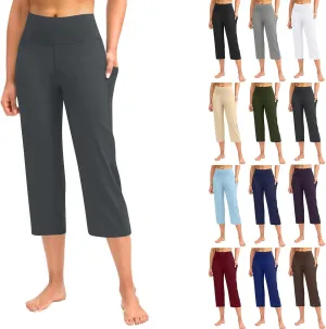 Capri Wide Leg Yoga Pants with Pockets High Waist Slacks for Women Athletic Lounge Sweatpants for Women