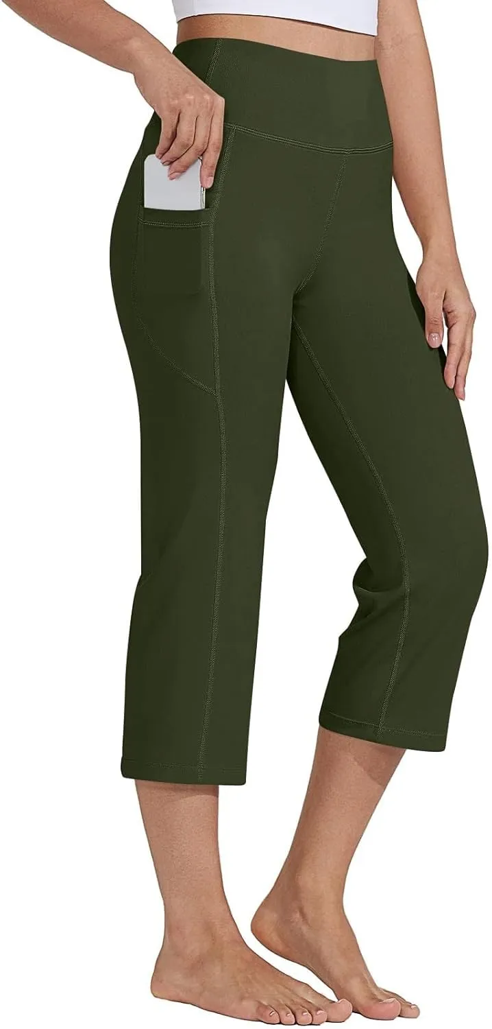 Capri Wide Leg Yoga Pants with Pockets High Waist Slacks for Women Athletic Lounge Sweatpants for Women