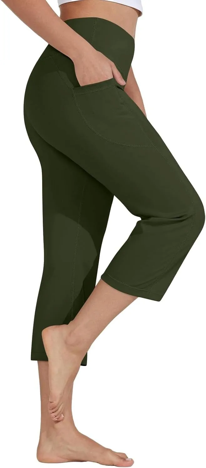 Capri Wide Leg Yoga Pants with Pockets High Waist Slacks for Women Athletic Lounge Sweatpants for Women