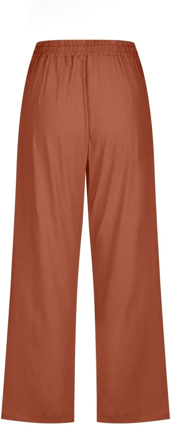 Capris Pants for Women Cotton Linen Pants Cacual Summer Drawstring Trousers Womens Capris for Summer Clearance