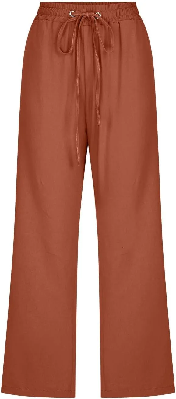 Capris Pants for Women Cotton Linen Pants Cacual Summer Drawstring Trousers Womens Capris for Summer Clearance
