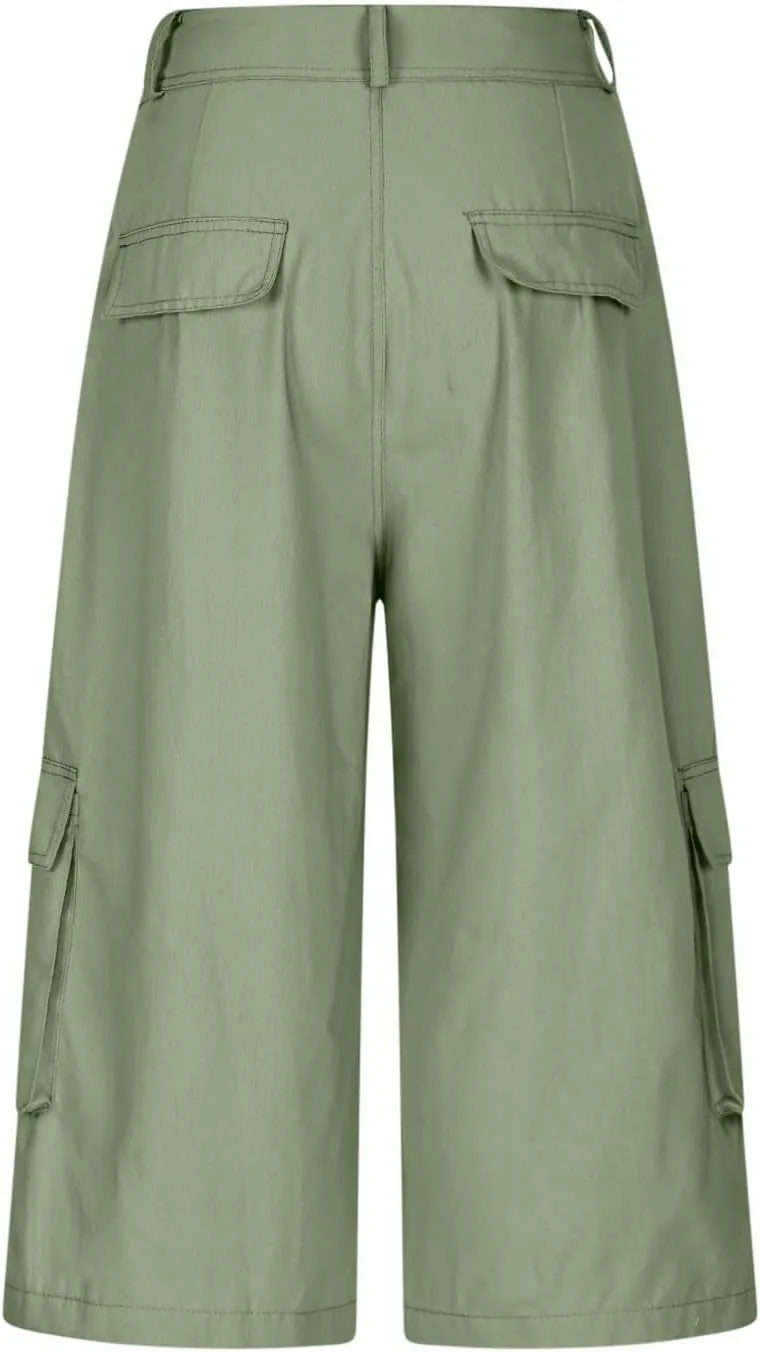 Cargo Capris for Women Loose Baggy Wide Leg Pants Lightweight Flowy High Waisted Hiking Pants Summer Y2k Clothes