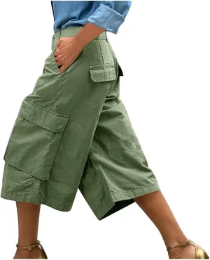 Cargo Capris for Women Loose Baggy Wide Leg Pants Lightweight Flowy High Waisted Hiking Pants Summer Y2k Clothes