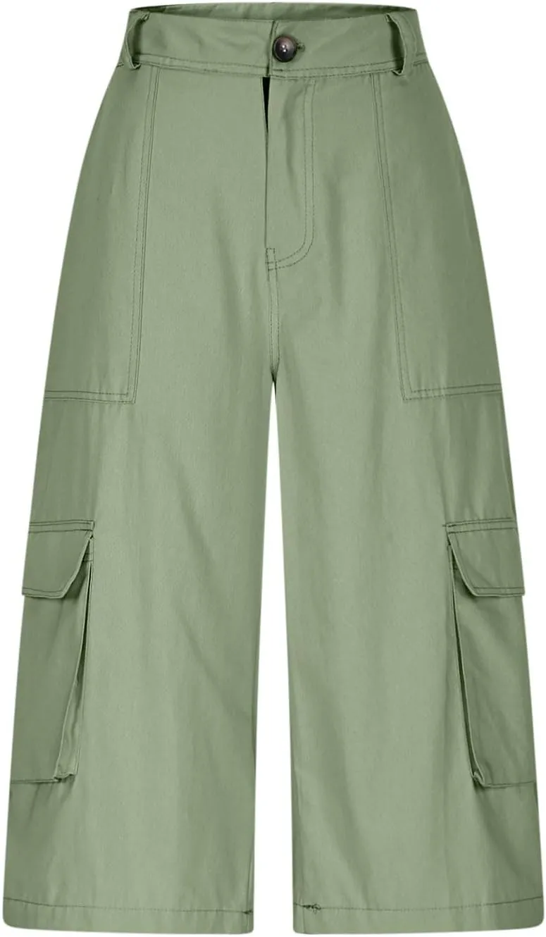 Cargo Capris for Women Loose Baggy Wide Leg Pants Lightweight Flowy High Waisted Hiking Pants Summer Y2k Clothes