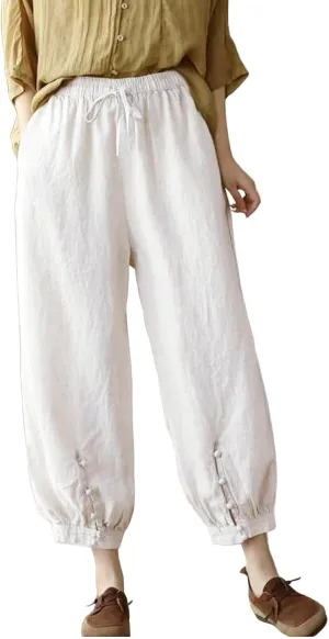 Cargo Pants Women, 2025 Peasant Pants Casual Linen Straight Leg Cotton Wide