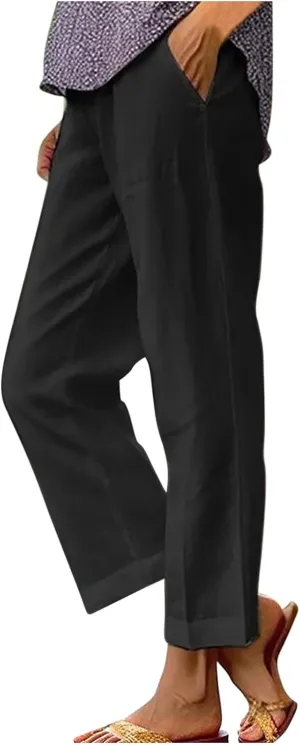 Comfy Linen Pants Women Casual 2025 Summer Pants Drawstring Hight Waist Lightweight Loose Fit Trousers with Pockets