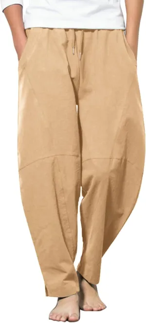 COOFANDY Men's Linen Harem Drawstring Pants Casual Elastic Waist Lightweight Trouser Hippie Summer Beach Yoga Pants