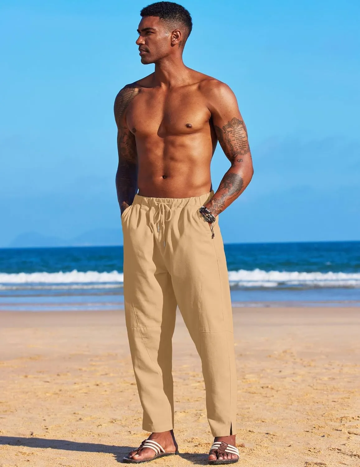COOFANDY Men's Linen Harem Drawstring Pants Casual Elastic Waist Lightweight Trouser Hippie Summer Beach Yoga Pants