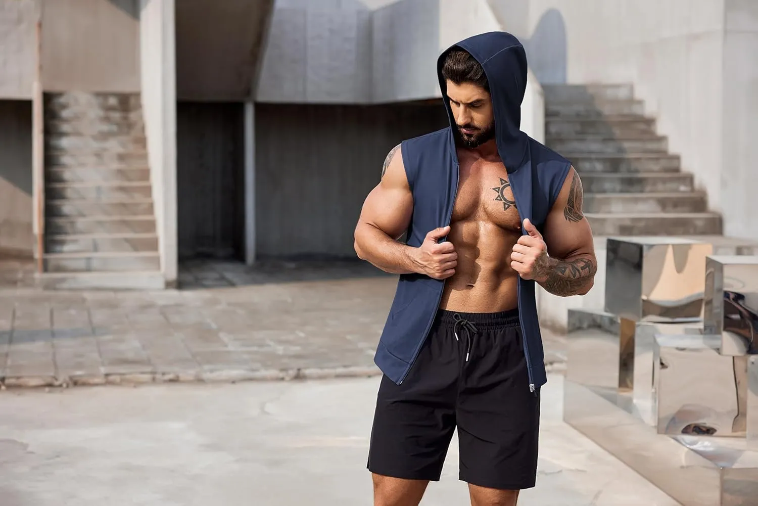 COOFANDY Men's Workout Hooded Tank Tops 2 Pack Zip Up Sleeveless Gym Shirts Muscle Cut Off T Shirt Bodybuilding Hoodies