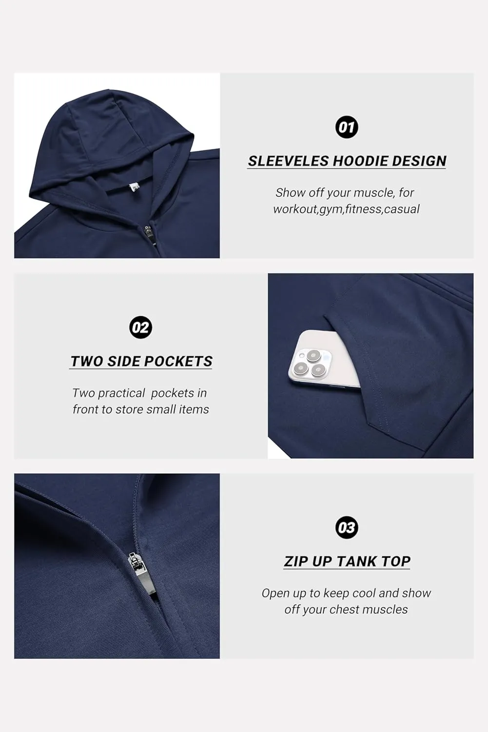 COOFANDY Men's Workout Hooded Tank Tops 2 Pack Zip Up Sleeveless Gym Shirts Muscle Cut Off T Shirt Bodybuilding Hoodies