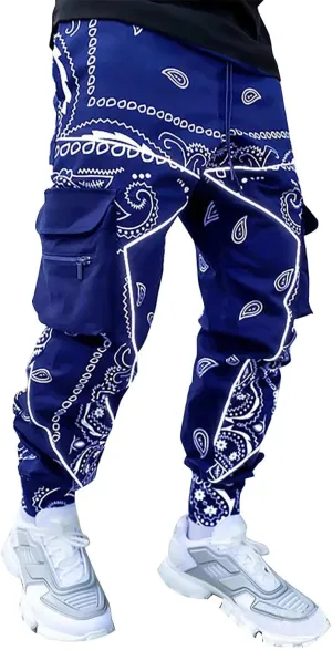 CRNTCEM Men's Casual Print Jogger Sweatpants Straight Leg Workout Running Cargo Pants Drawstring Cuffed Hippie Yoga Pants