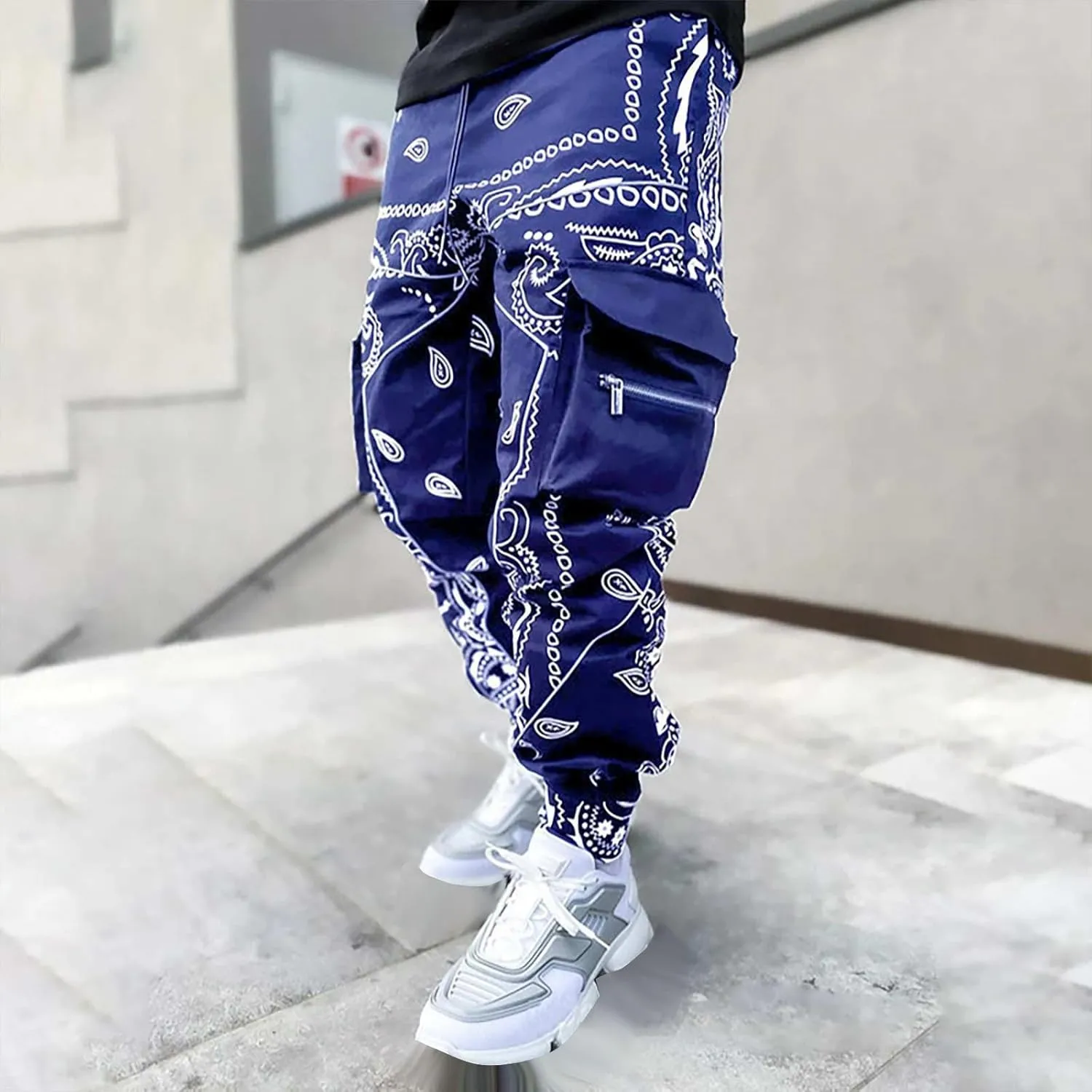 CRNTCEM Men's Casual Print Jogger Sweatpants Straight Leg Workout Running Cargo Pants Drawstring Cuffed Hippie Yoga Pants