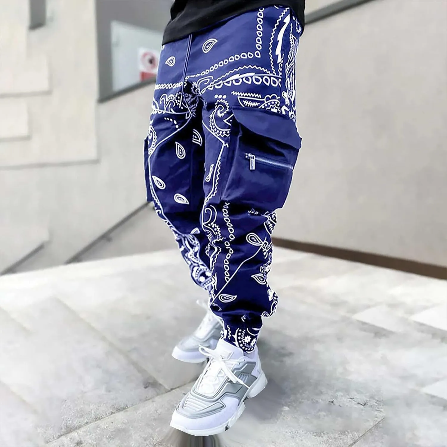 CRNTCEM Men's Casual Print Jogger Sweatpants Straight Leg Workout Running Cargo Pants Drawstring Cuffed Hippie Yoga Pants
